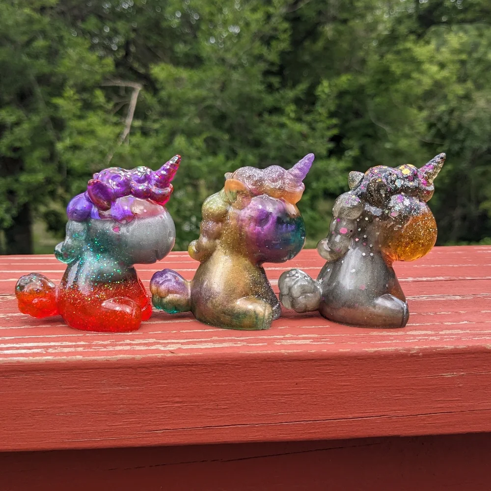 Unicorn Set Three Cute Kawaii Gift Handmade Epoxy Resin Glitter Colorful Rainbow - Picture 5 of 15